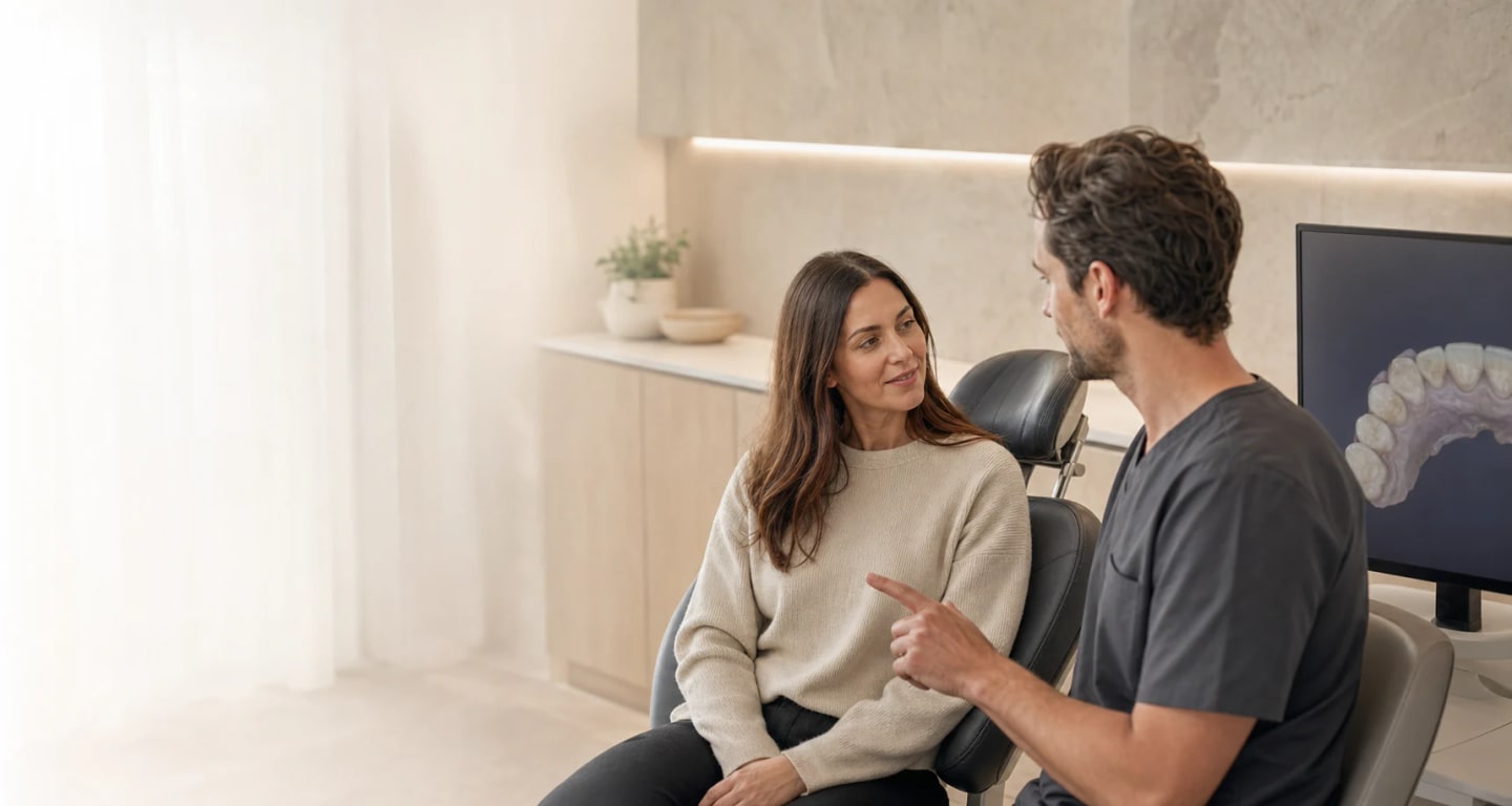 Patient discussing a dental scan with a clinician